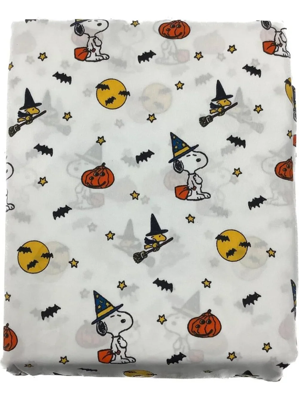 Cozy Halloween Fall Sheet Set - King Size, White with Pumpkins, Bats & Witch